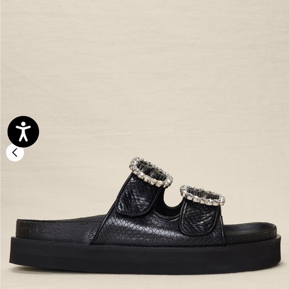 Maje Paris Black Slide Sandals with Rhinestone Buckles NWOB- FR 40- US 9.5/10 - Picture 4 of 12